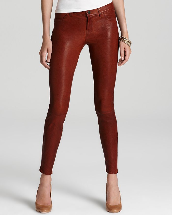 J Brand Pants - Super Skinny Leather in Cognac | Bloomingdale's
