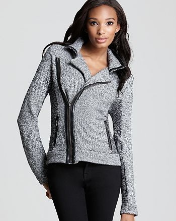 AQUA - Knit Tweed Leather Trim Moto Jacket - 100% Exclusive