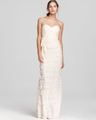 badgley mischka strapless lace cocktail dress Strapless Lace Appliqu Mini Dress by Badgley Mischka