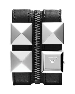 Karl Zip Watch Karl Lagerfeld Black Leather Triple Zip Bracelet Watch  main image 2