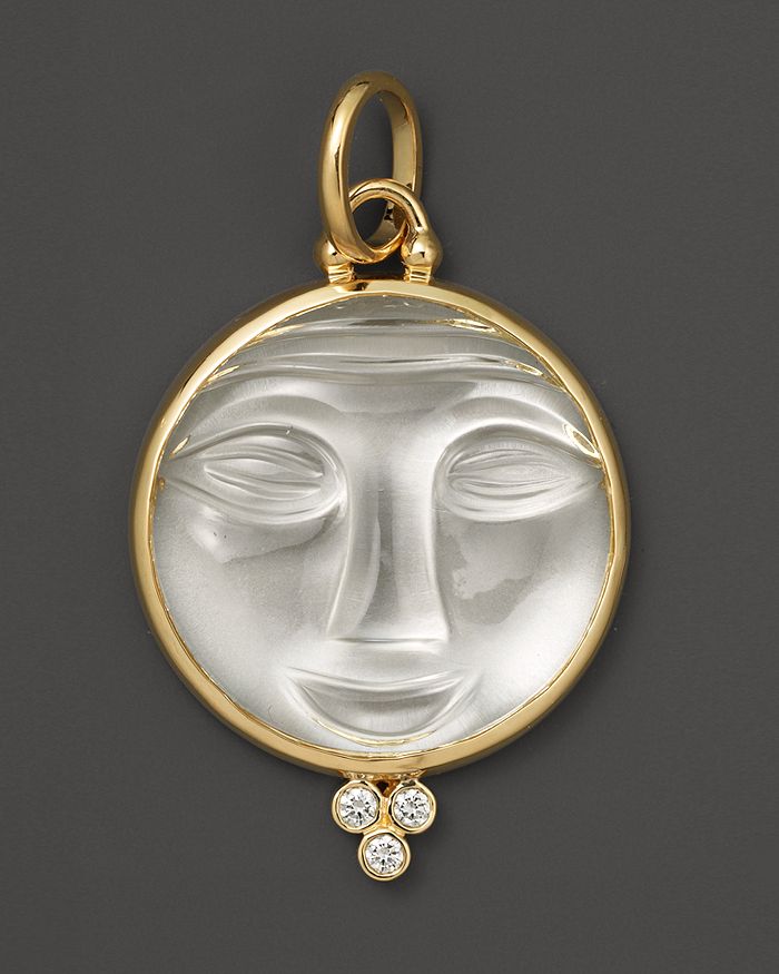 Shop Temple St Clair 18k Yellow Gold Large Carved Crystal Moonface Pendant With Diamonds In White/gold