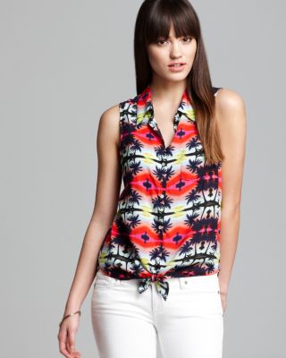 C&C California - Palm Tree Tie Front Shirt