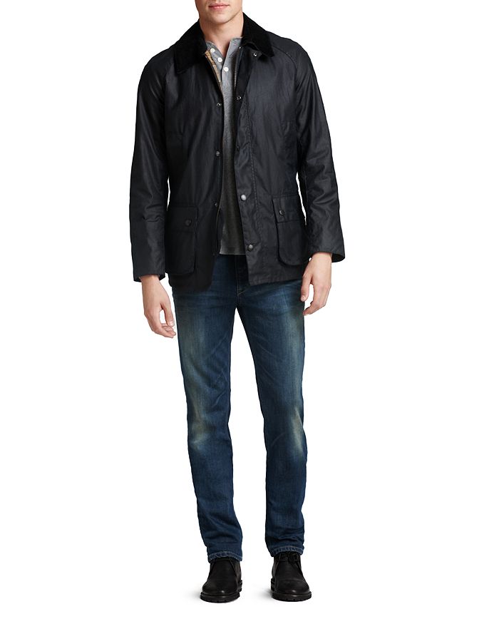 Shop Barbour Ashby Tailored Waxed Cotton Jacket In Navy