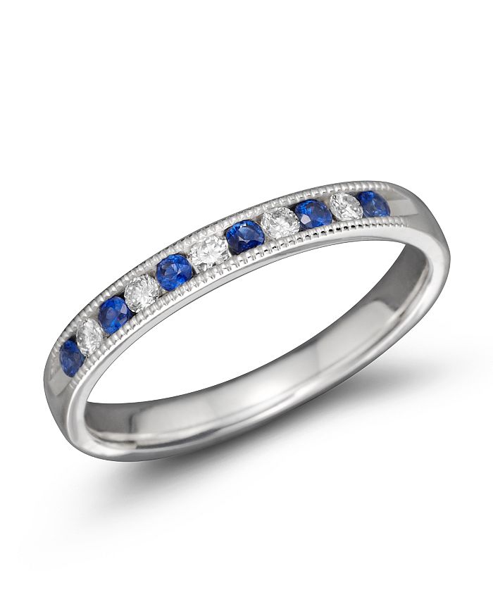 Bloomingdale's Blue Sapphire And Diamond Channel Set Band In 14k White Gold - 100% Exclusive In Multi