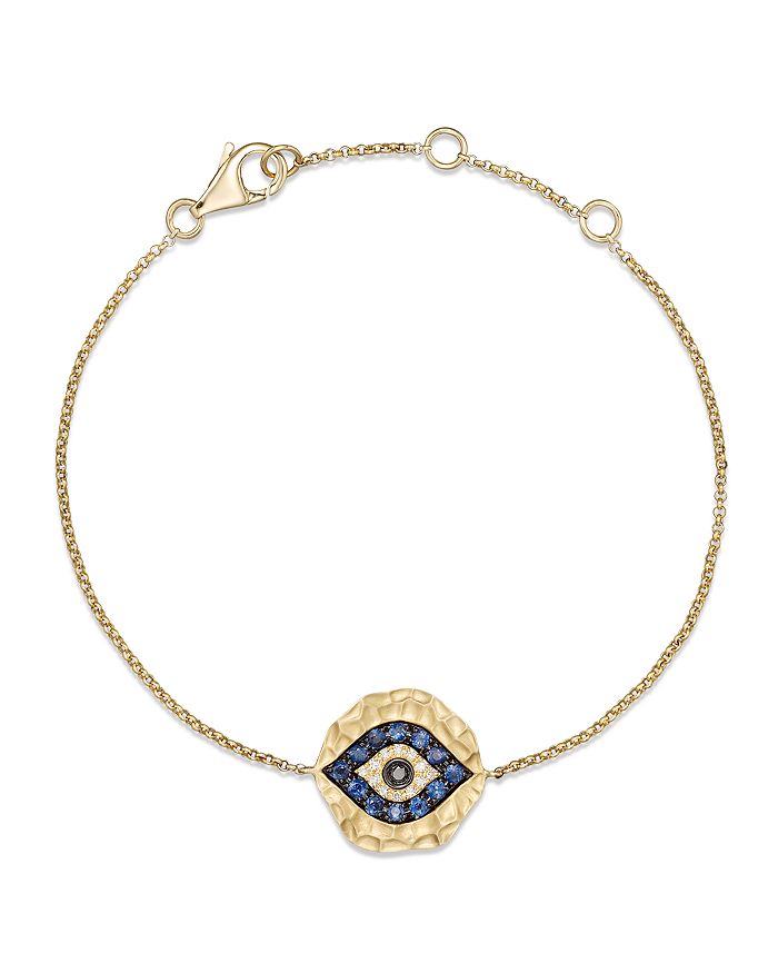 Bloomingdale's Diamond and Sapphire Evil Eye Bracelet in 14K Yellow ...