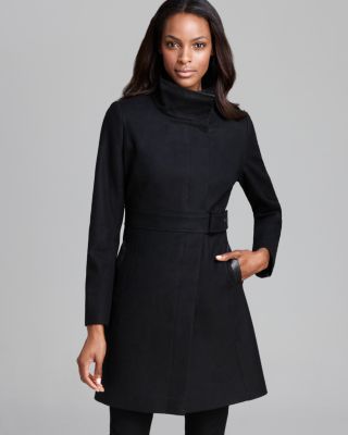 Via Spiga - Belted Faux Leather Detail Coat