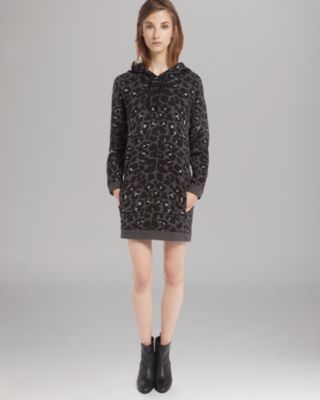 Maje - Animal Print Hooded Sweatshirt Dress