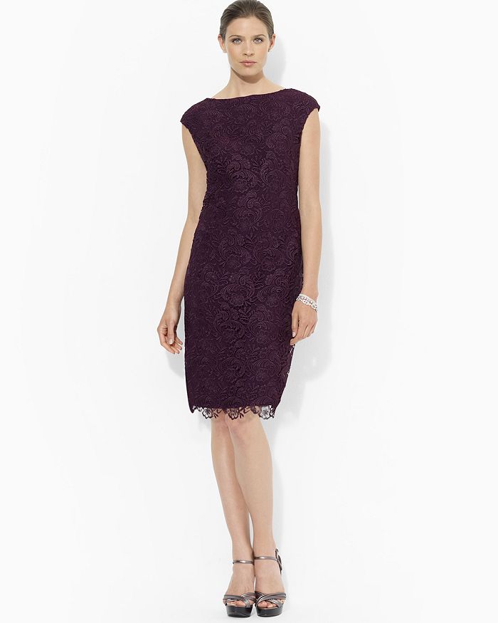 Ralph Lauren Women's Cape Overlay Lace Dress Merlot Size 2
