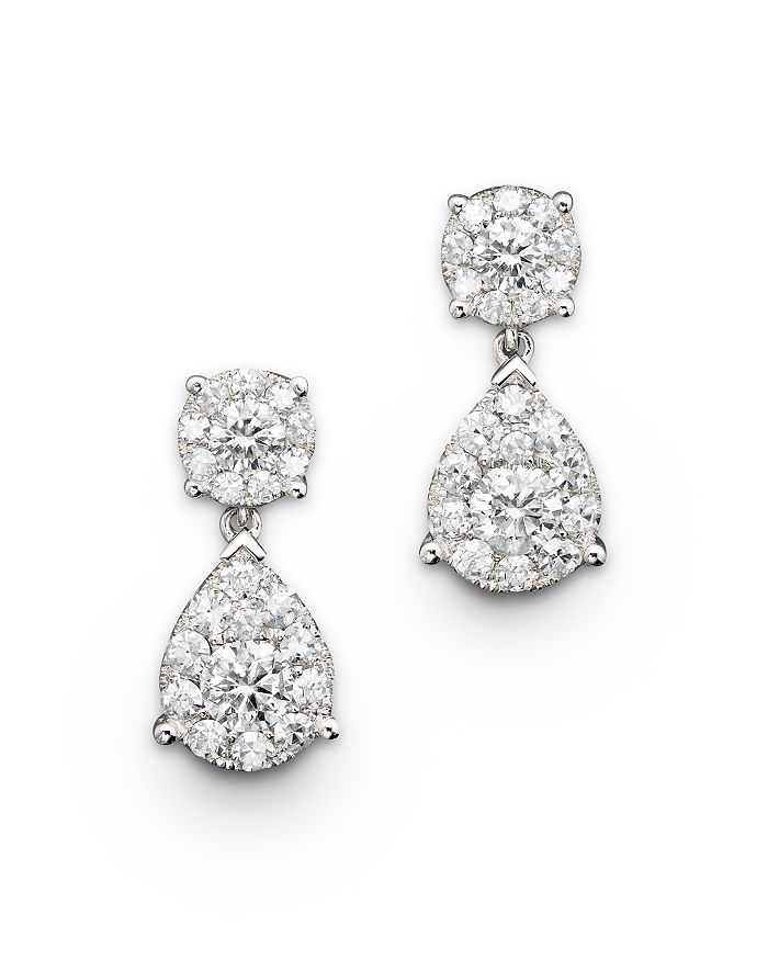 Bloomingdale's Diamond Cluster Teardrop Earrings in 14K White Gold, 1. ...
