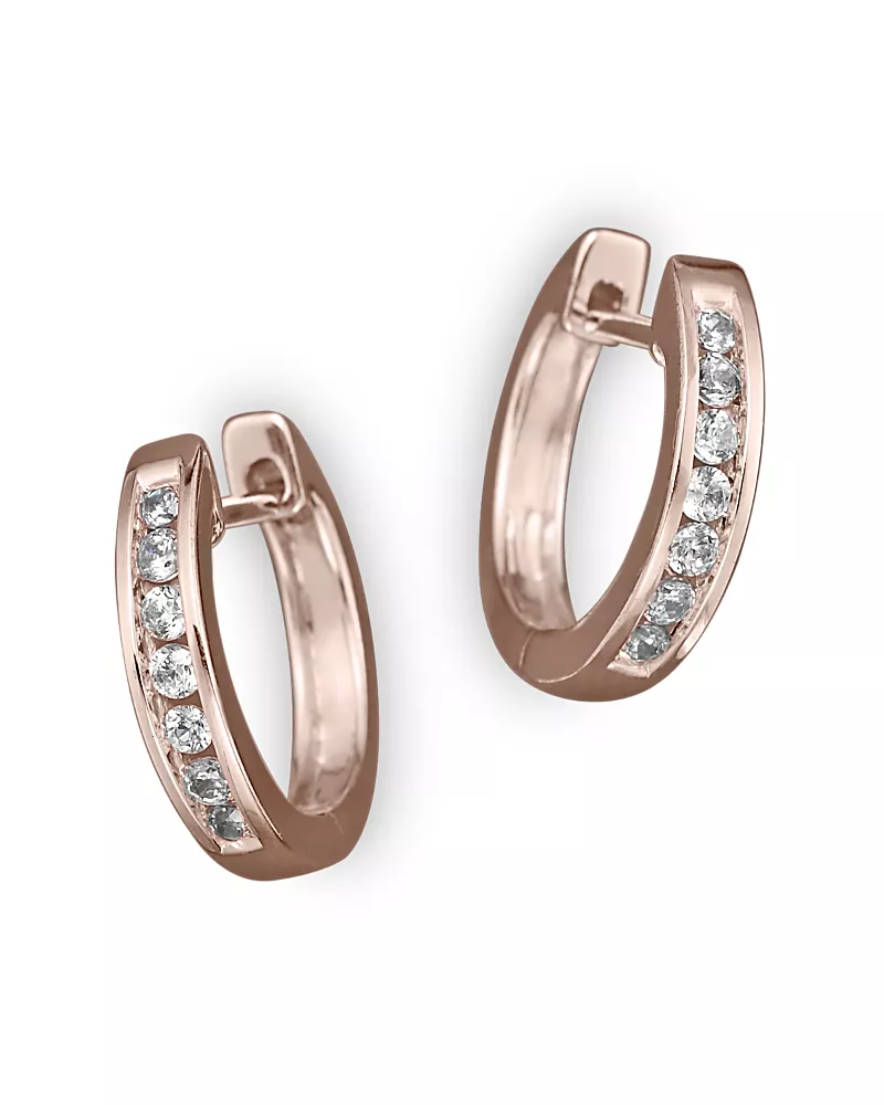 Channel Set Huggie Hoop Earrings in 14K Rose Gold, .15 tcw