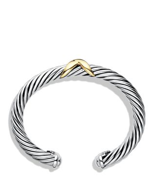 X Classic Cable Station Bracelet in Sterling Silver with 14K Yellow Gold, 7mm