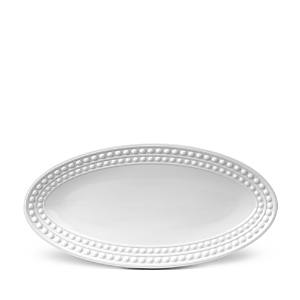 L'Objet Perlee White Oval Platter, 14 x 7