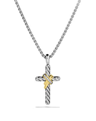 David Yurman Cable Collectibles X Cross Necklace with Diamonds and 14K Gold