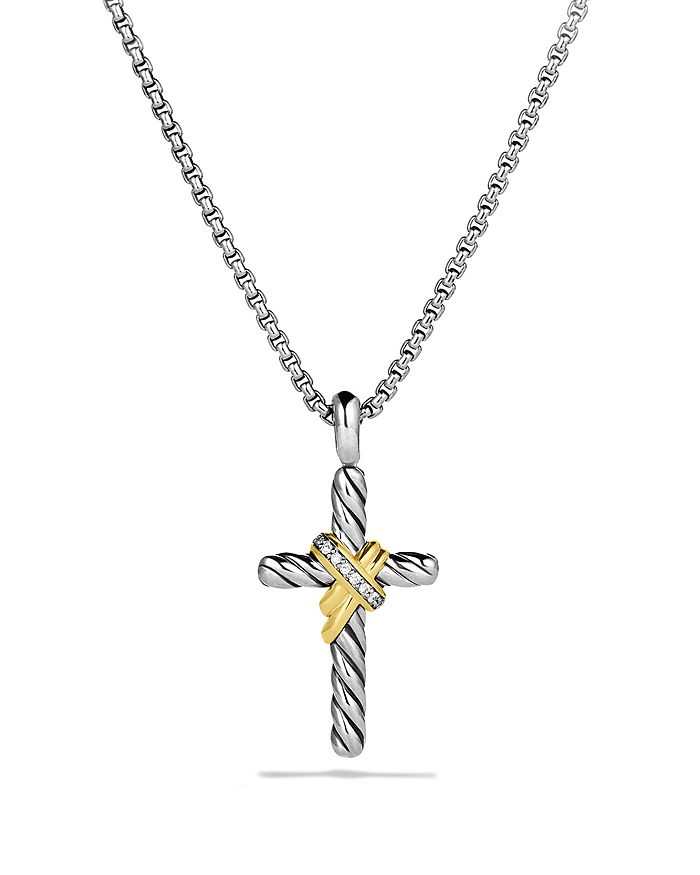 DAVID YURMAN CABLE COLLECTIBLES X CROSS NECKLACE WITH DIAMONDS AND 14K GOLD,N11941DS4ADI18
