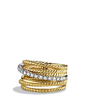 David Yurman - Crossover Wide Ring with Diamonds in Gold