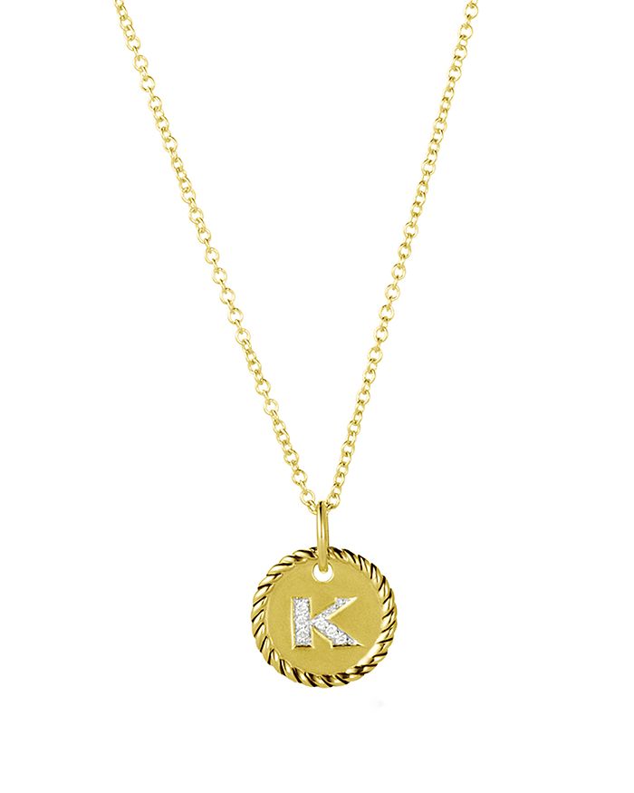 David Yurman Cable Collectibles Initial Pendant With Diamonds In Gold On Chain, 16-18 In K