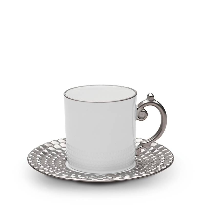 L'objet Aegean Espresso Cup & Saucer Set In White/platinum
