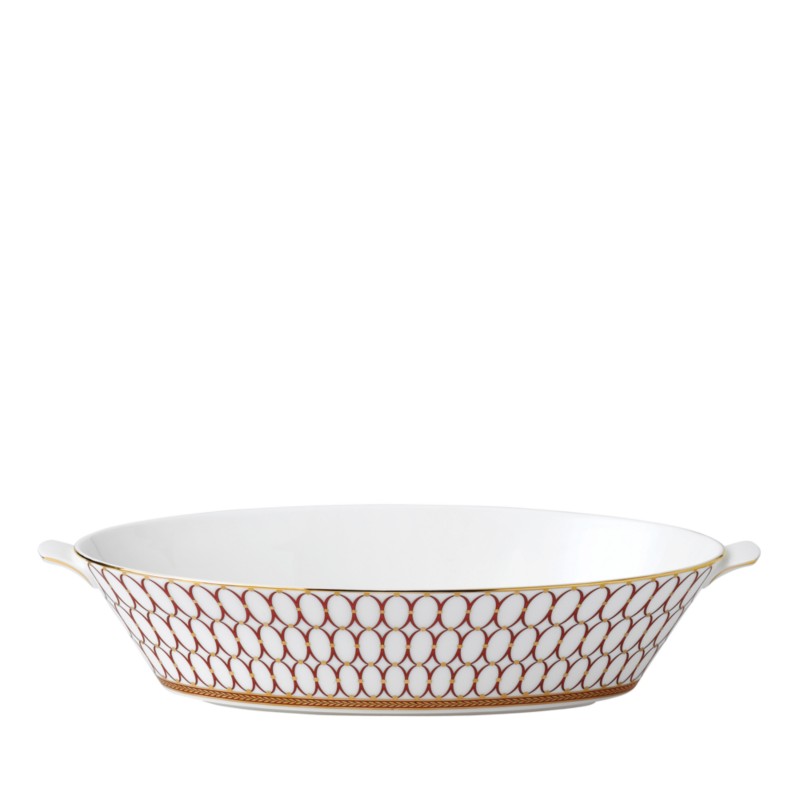 Wedgwood Renaissance Gold Oval Serving Bowl in Red With Gold Band