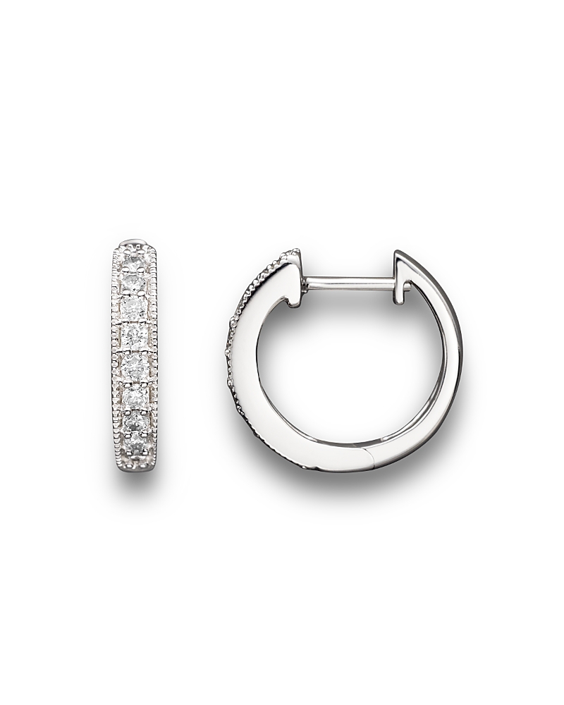 Diamond Bezel Set Huggie Hoop Earrings in 14K White Gold, .30 tcw