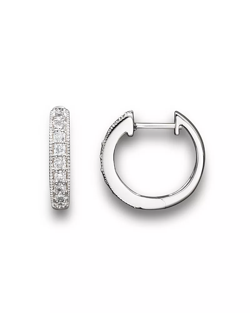 Diamond Bezel Set Huggie Hoop Earrings in 14K White Gold, .30 tcw