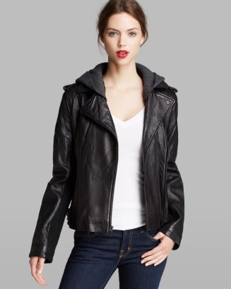 DKNY Jacket - Knit Hood Leather Moto | Bloomingdale's