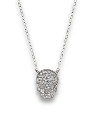 Bloomingdale's Micro Pavé Diamond Skull Pendant Necklace in 14K White ...