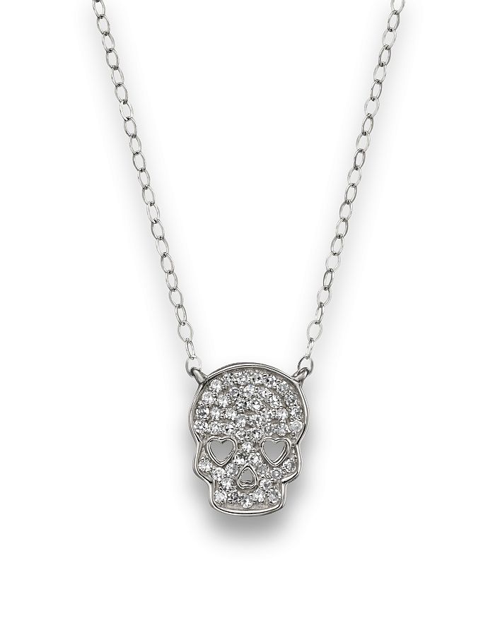 Bloomingdale's Micro Pave Diamond Skull Pendant Necklace In 14k White Gold, 0.14 Ct. T.w.