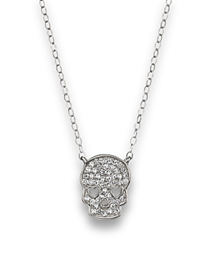 Micro Pave Diamond Skull Pendant Necklace in 14K White Gold, 0.14 ct. t.w.