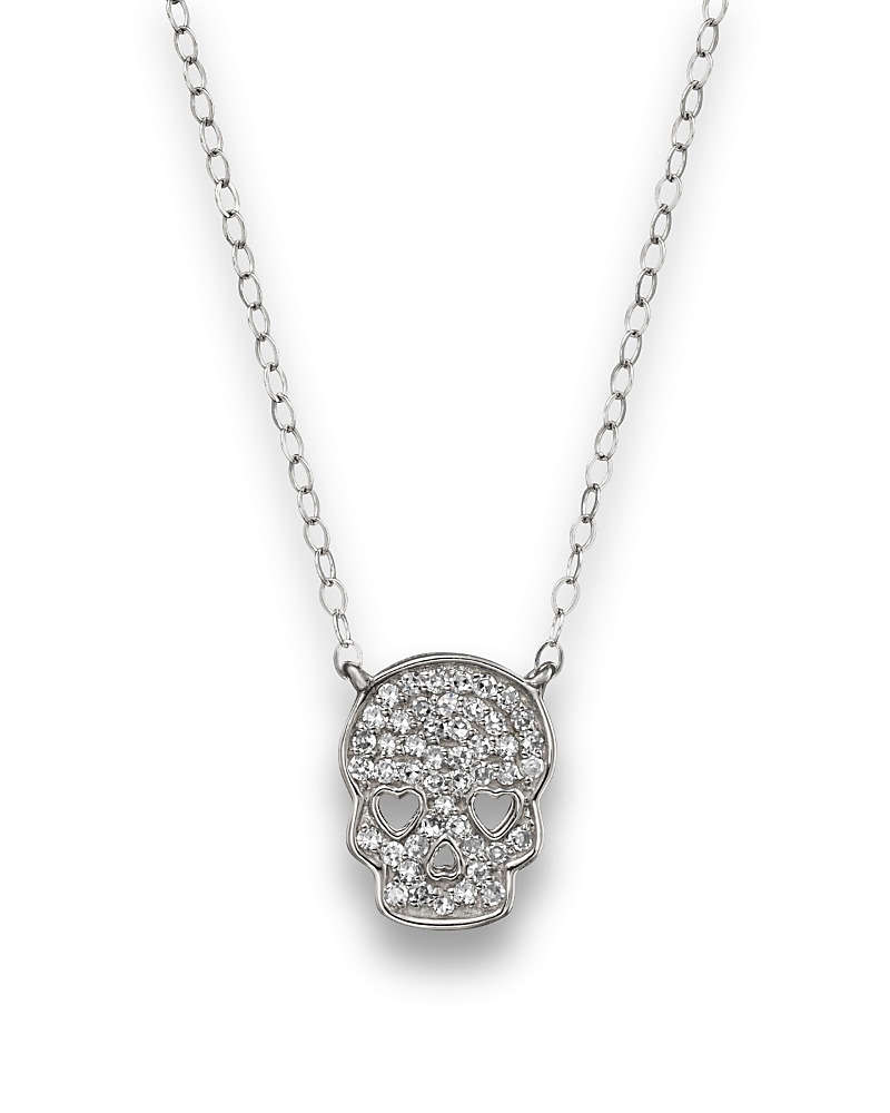Bloomingdale's Fine Collection Micro Pave Diamond Skull Pendant Necklace in 14K White Gold, 0.14 tcw · OS