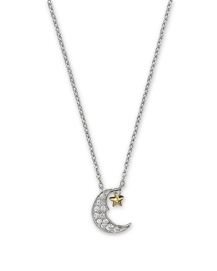Bloomingdale's Diamond Moon And Star Pendant Necklace In 14k White And Yellow Gold, .08 Ct. T.w. - 100% Exclusive