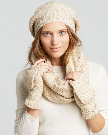 kate spade new york All-Over Sequin Beret, Scarf & Pop-Top Mittens |  Bloomingdale's