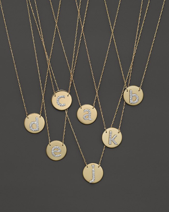 Jane Basch - Jane Basch 14K Yellow Gold Circle Disc Pendant Necklace with Diamond Initial, 16"