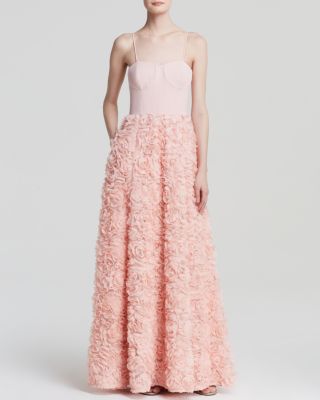 aidan mattox pink dress Aidan Mattox Adjustable Straps Gathered Bust Pink Metallic Maxi Dress 14