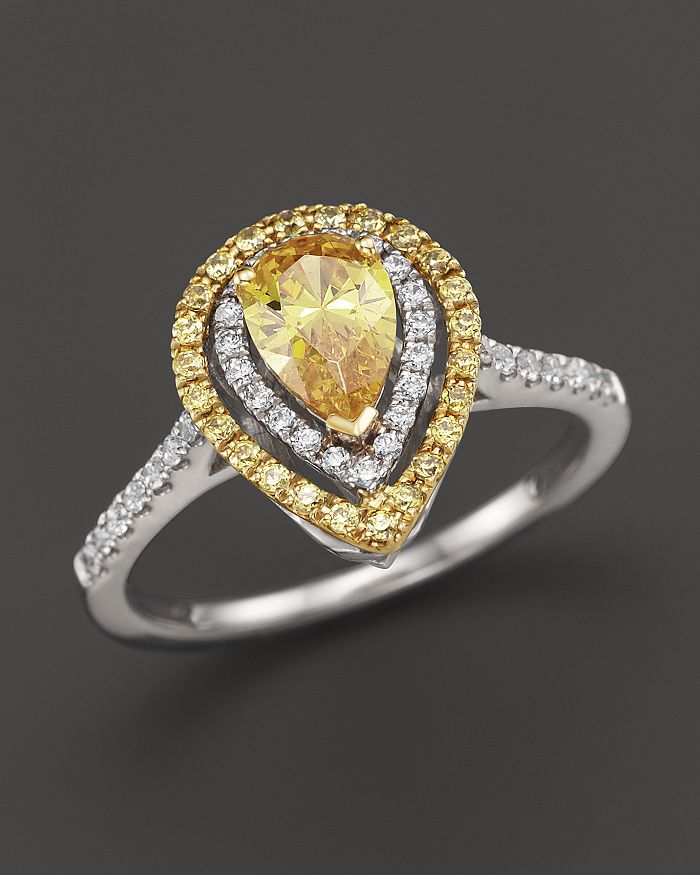 Bloomingdale's Yellow And White Diamond Pear Shaped Ring In 18k White And Yellow Gold - 100% Exclusive In White/yellow