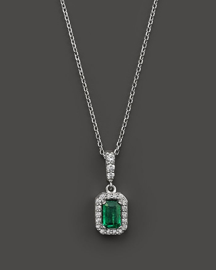Bloomingdale's Emerald And Diamond Pendant Necklace In 14k White Gold, 16 - 100% Exclusive In Green/white