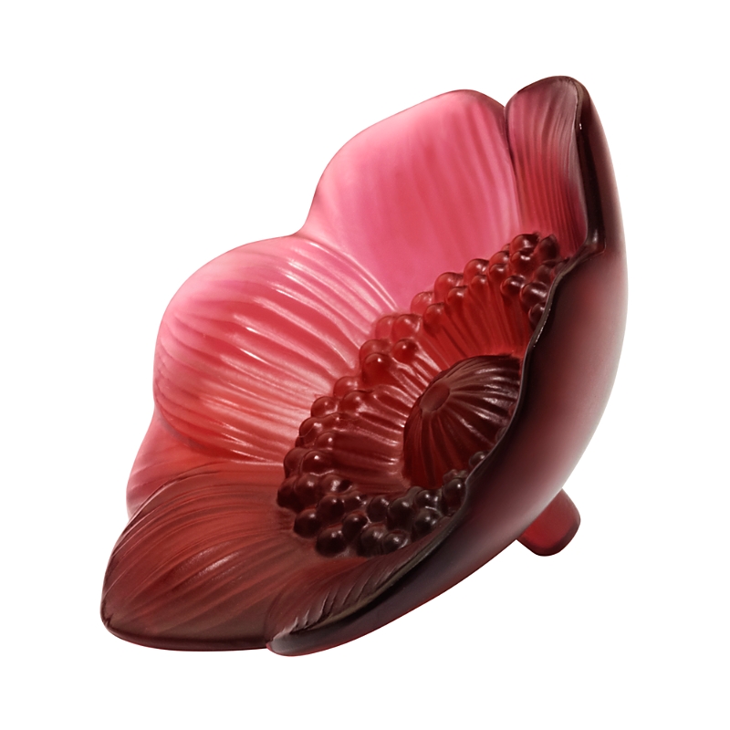 Lalique Anemone Crystal Sculpture In Red Crystal
