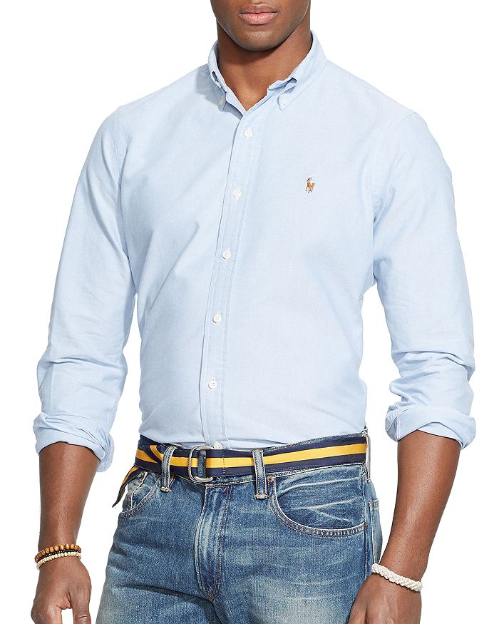 Shop Polo Ralph Lauren Classic Fit Long Sleeve Cotton Oxford Button Down Shirt In Aegean Blue
