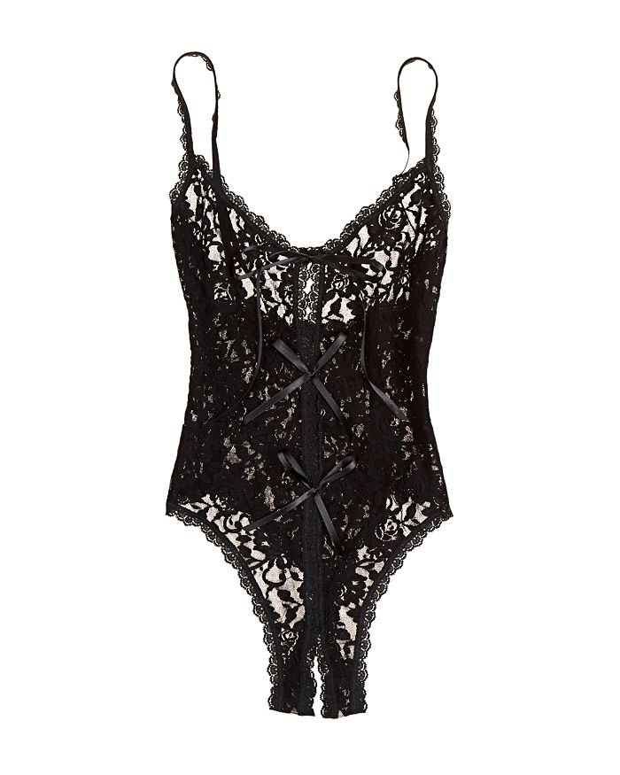 Shop Hanky Panky After Midnight Signature Lace Open Panel Teddy Bodysuit In Black