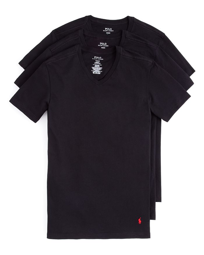 Shop Polo Ralph Lauren Slim Fit V-neck Undershirt, Pack Of 3 In Black