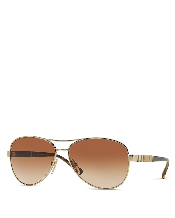 Burberry - Honey Check Aviator Sunglasses, 59mm