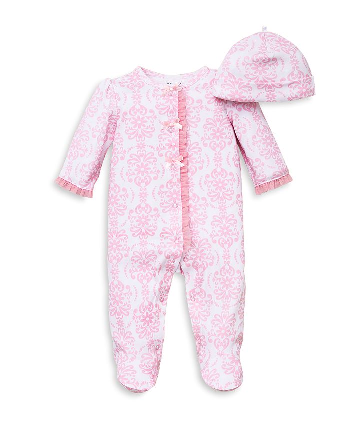 Little Me Kids' Girls' Damask Print Footie & Hat Set - Baby In Pink Multi