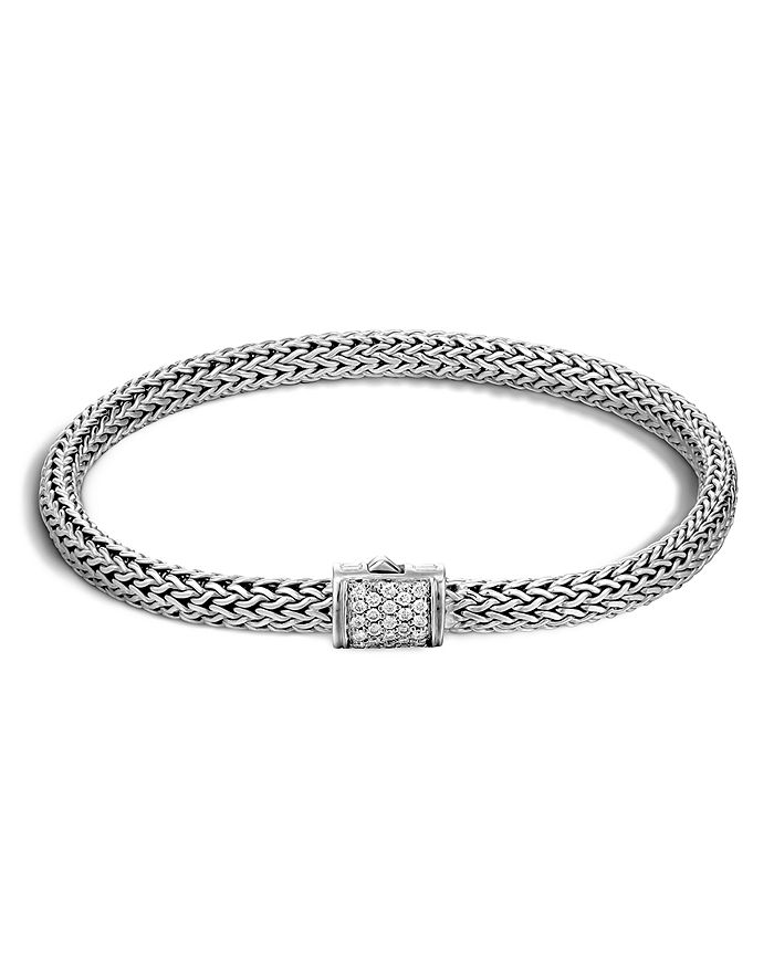 Shop John Hardy Classic Chain Sterling Silver Extra Small Bracelet With Diamond Pave In White/silver