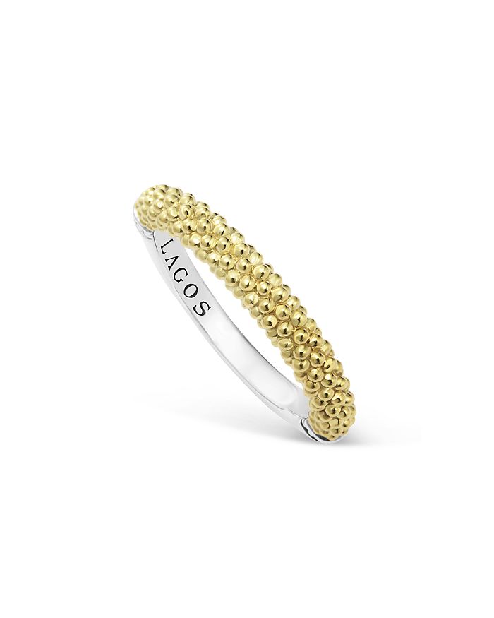 LAGOS STERLING SILVER AND 18K GOLD CAVIAR BEADED STACKING RING,03-80423-7