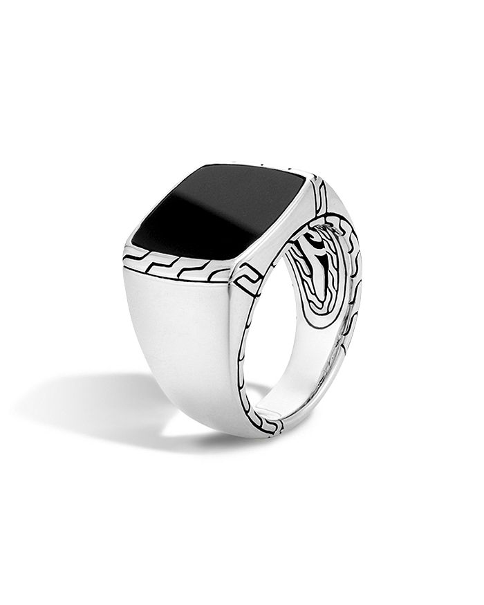 Shop John Hardy Batu Classic Chain Sterling Silver Signet Ring With Black Jade In Black/silver