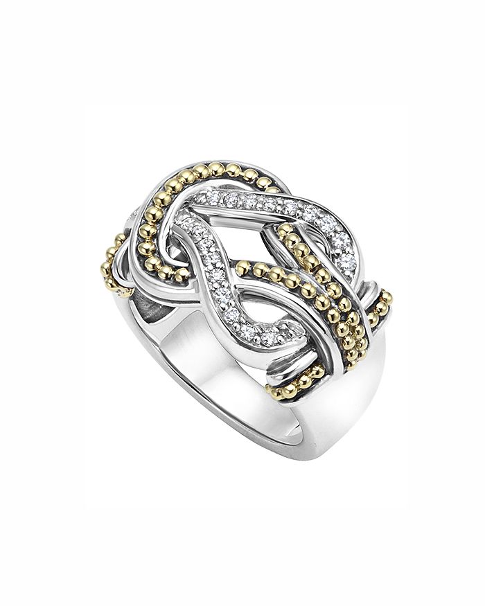 Shop Lagos Sterling Silver And 18k Gold Newport Diamond Ring In Silver/gold