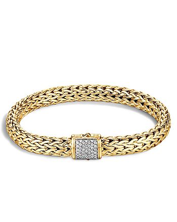 JOHN HARDY Classic Chain 18K Gold Medium Bracelet with Diamond Pavé ...