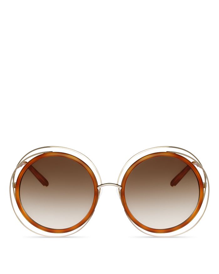 Chloé Women's Carlina Oversized Round Sunglasses, 58mm In Gold/blonde Havana/brown Gradient Lens