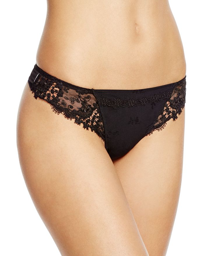 Shop Simone Perele Wish Lace-side Thong In Black