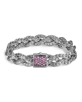 JOHN HARDY - John Hardy Exclusive Classic Chain Silver Small Braided Chain Silver Bracelet with Pink Sapphire