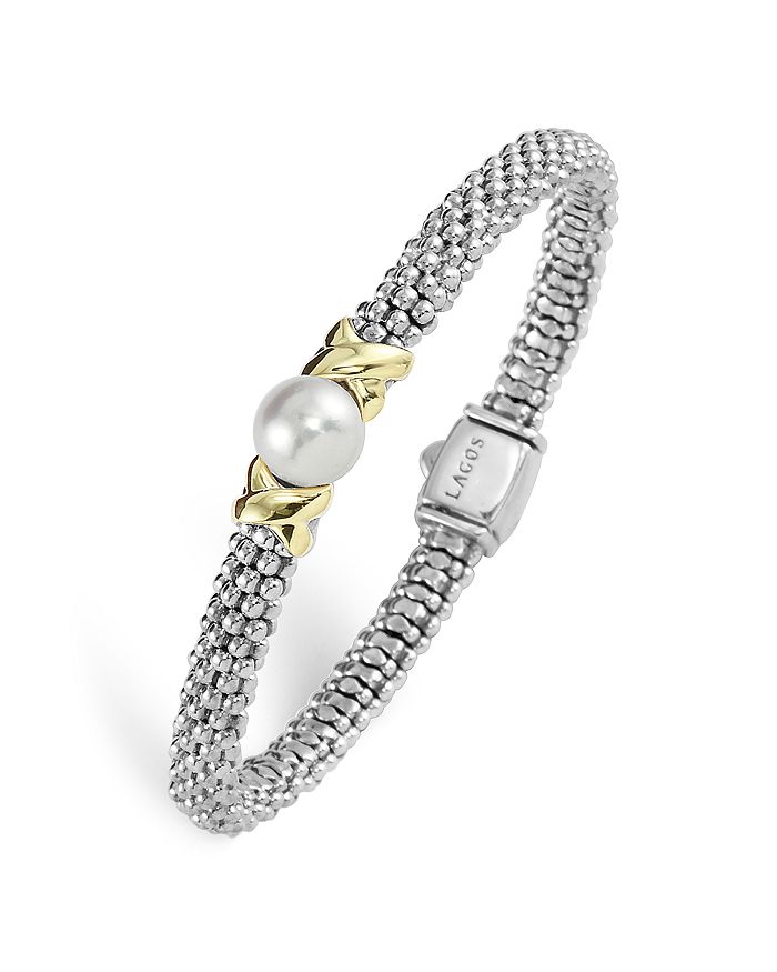Shop Lagos Sterling Silver Luna Cultured Freshwater Pearl Rope Bracelet In White/gold